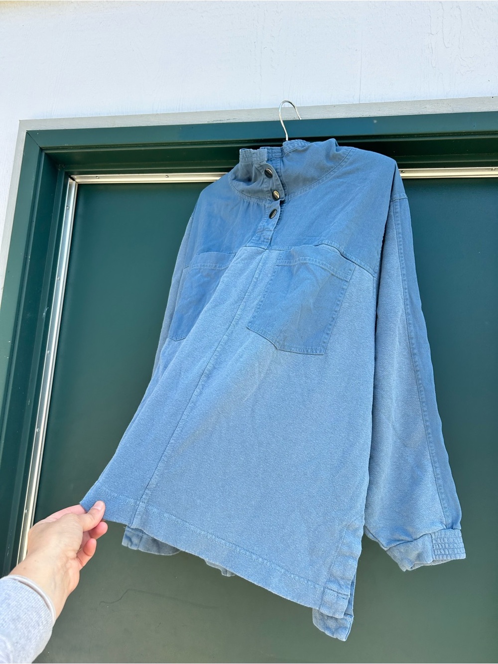 Wrap London Dusty Blue Button-Neck Tunic with Patch Pockets organic cotton - Picture 4 of 13